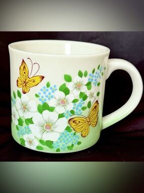 Vintage Otagiri Coffee Mug Butterfly Flowers Japan Cup